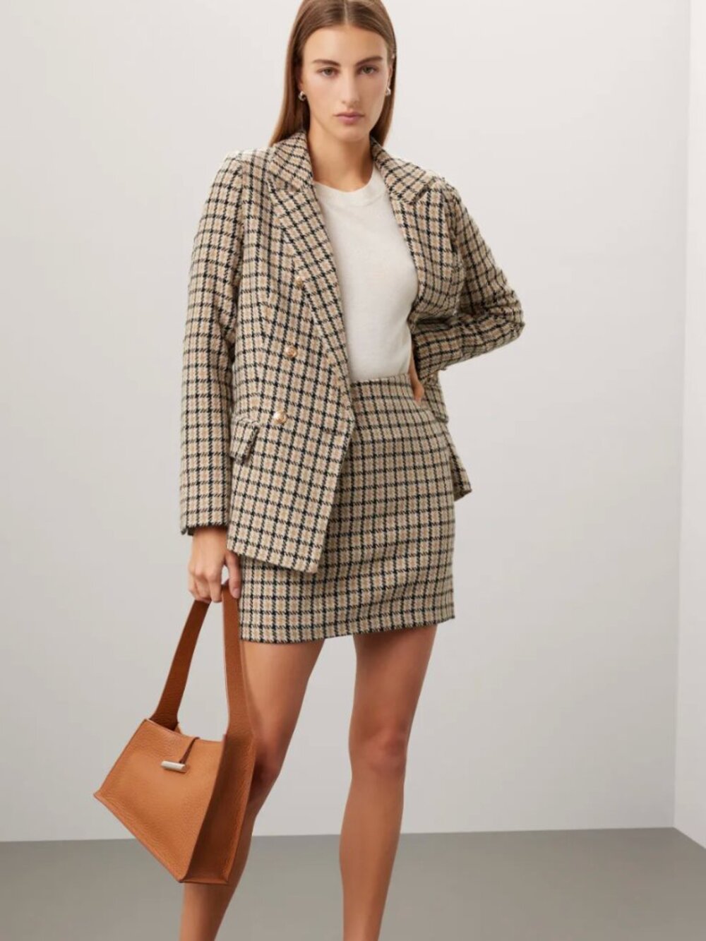Great Jones Brown Houndstooth / Plaid Blazer / Jacket, size XS